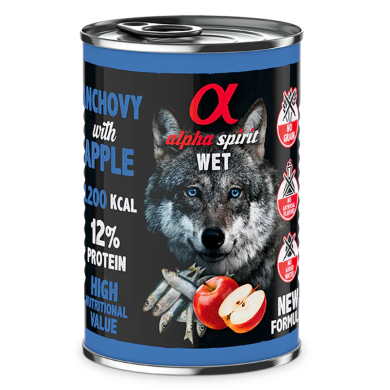 ALPHA SPIRIT HUMEDO BOQUERON CON MANZANA ROJA 6X400 GR
