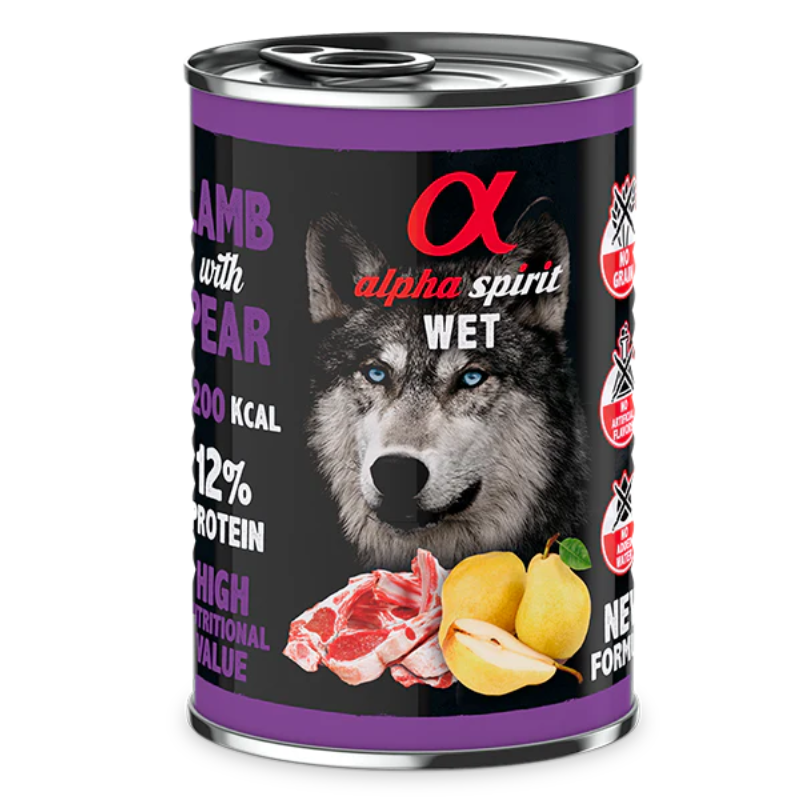 ALPHA SPIRIT HUMEDO CORDERO CON PERA 6X400 GR