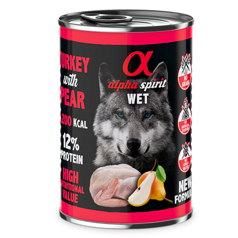 ALPHA SPIRIT HUMEDO PAVO CON PERA 6X400 GR