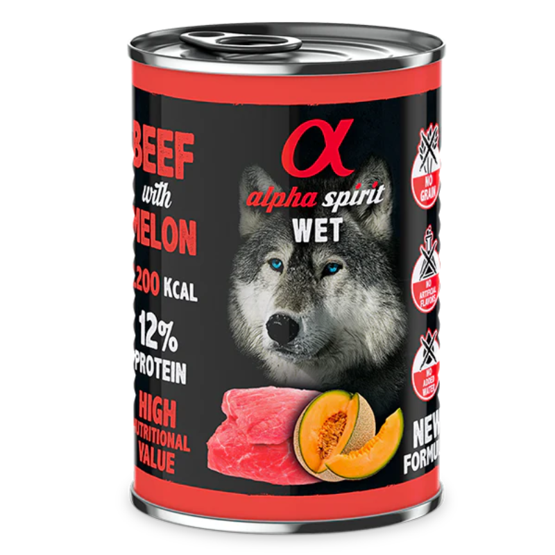 ALPHA SPIRIT HUMEDO TERNERA CON MELON 6X400 GR