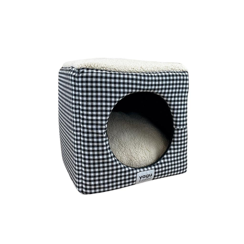 CAMA CUBO PERROS Y GATOS BOSTON VICHY NEGRO 33 x 33 x 33 CM