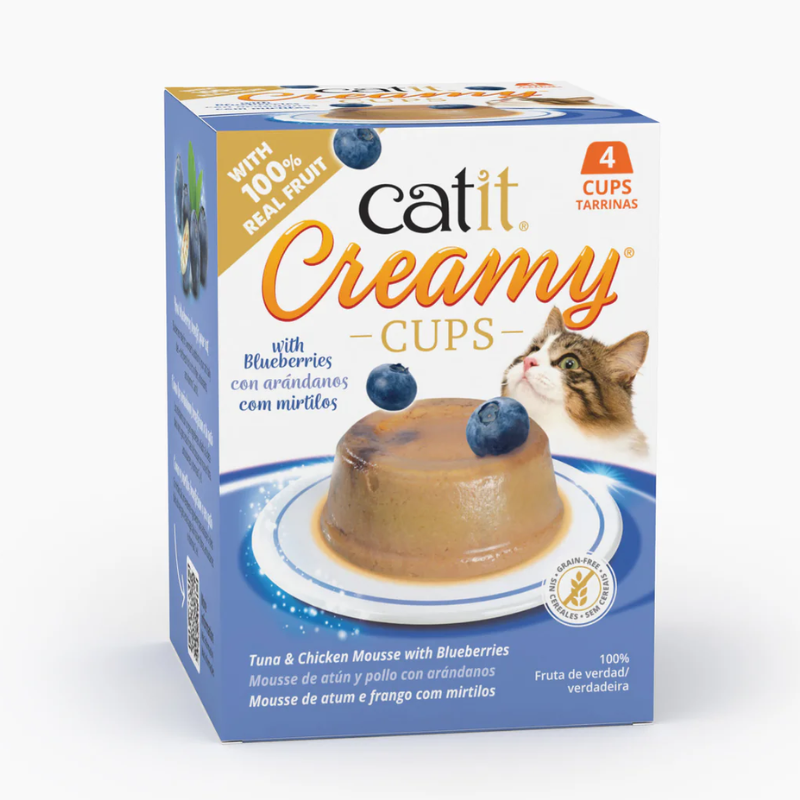 CATIT CREAMY CUPS MOUSSE GATOS ATUN Y POLLO CON ARANDANOS