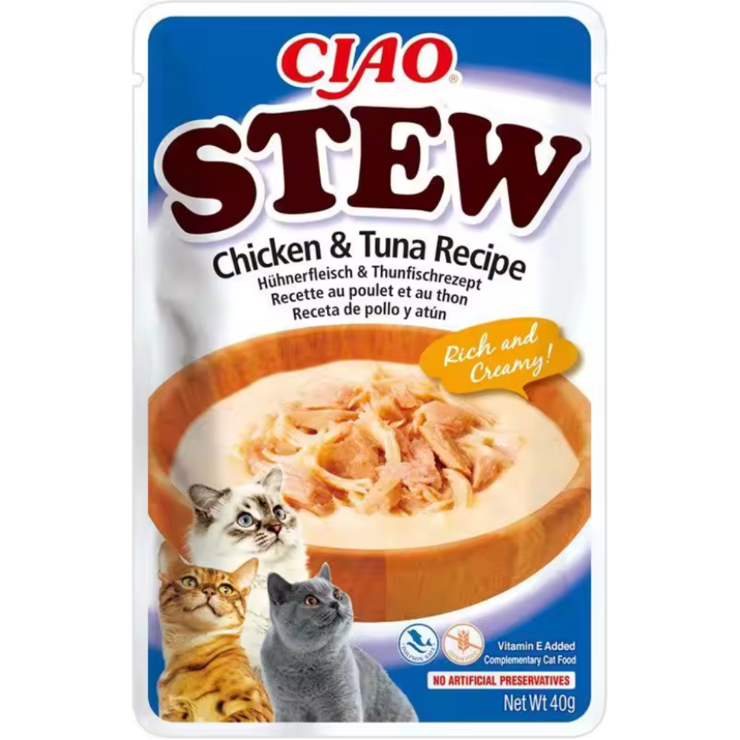 CHURU CIAO STEW GATOS POLLO Y ATUN 12 X 40 G