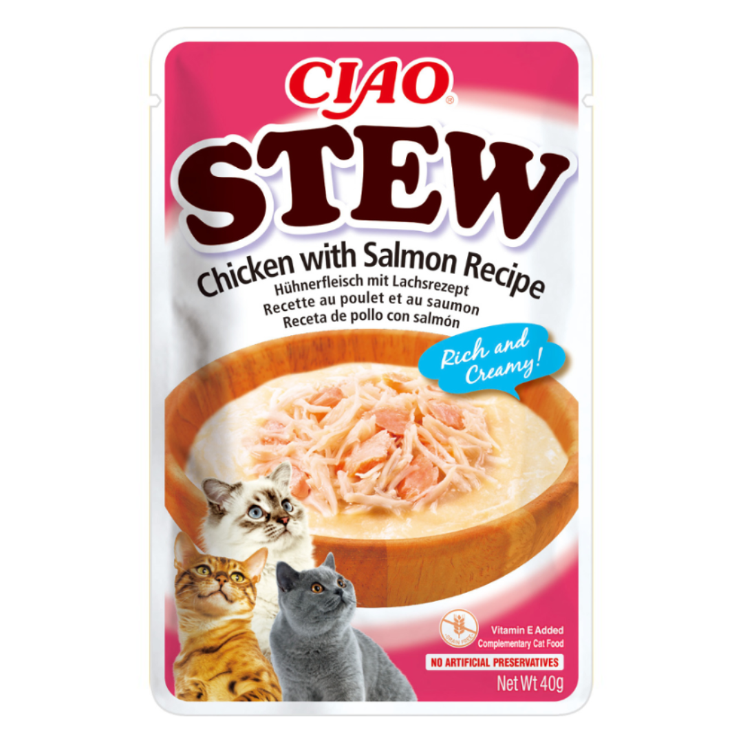 CHURU CIAO STEW GATOS POLLO Y SALMON 12 X 40 G