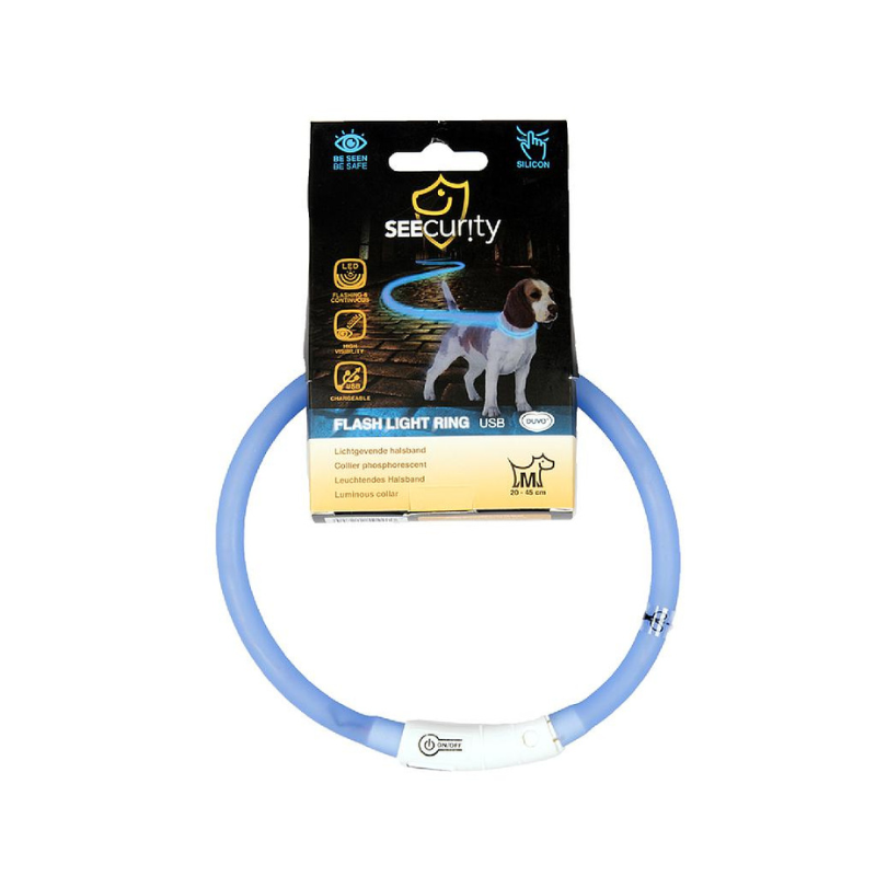 COLLAR LED PERROS DUVO SEGURIDAD SILICONA AZUL