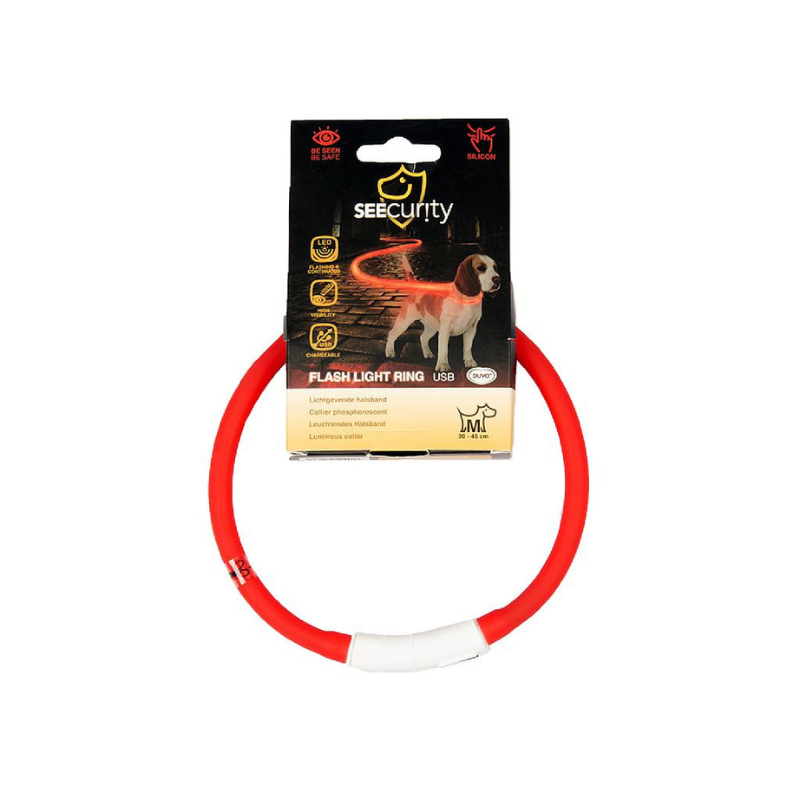 COLLAR LED PERROS DUVO SEGURIDAD SILICONA ROJO