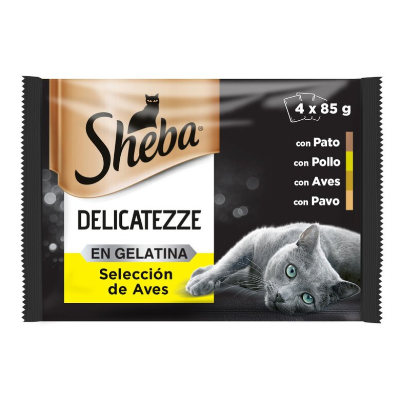 COMIDA HUMEDA GATOS ADULTOS SHEBA DELICATEZZE EN GELATINA SELECCION DE AVES 13 X 4 X 85 G