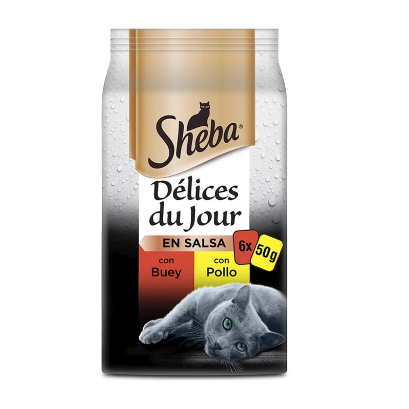 COMIDA HUMEDA GATOS ADULTOS SHEBA DELIZES DU JOUR CARNES EN SALSA BUEY Y POLLO 12 X 6 X 50 GR