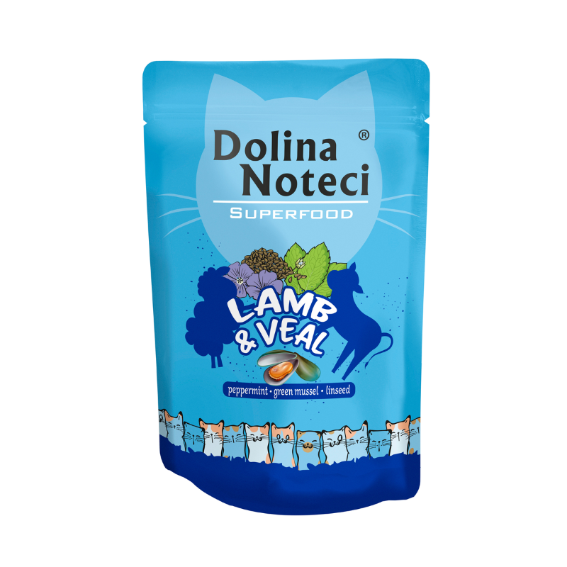 COMIDA HUMEDA GATOS DOLINA NOTECI CORDERO Y TERNERA 6X85 GRAMOS