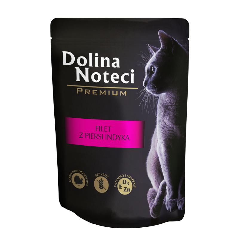 COMIDA HUMEDA GATOS DOLINA NOTECI PREMIUM MOUSSE CON TROZOS DE PAVO 6X85 GRAMOS