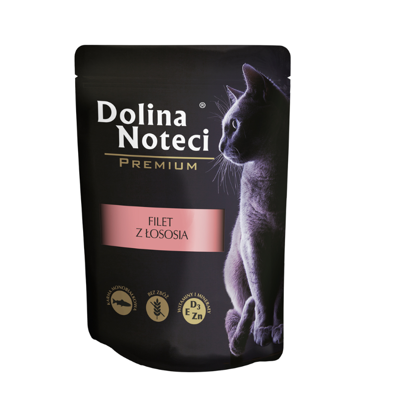 COMIDA HUMEDA GATOS DOLINA NOTECI PREMIUM MOUSSE CON TROZOS DE SALMON 6X85 GRAMOS