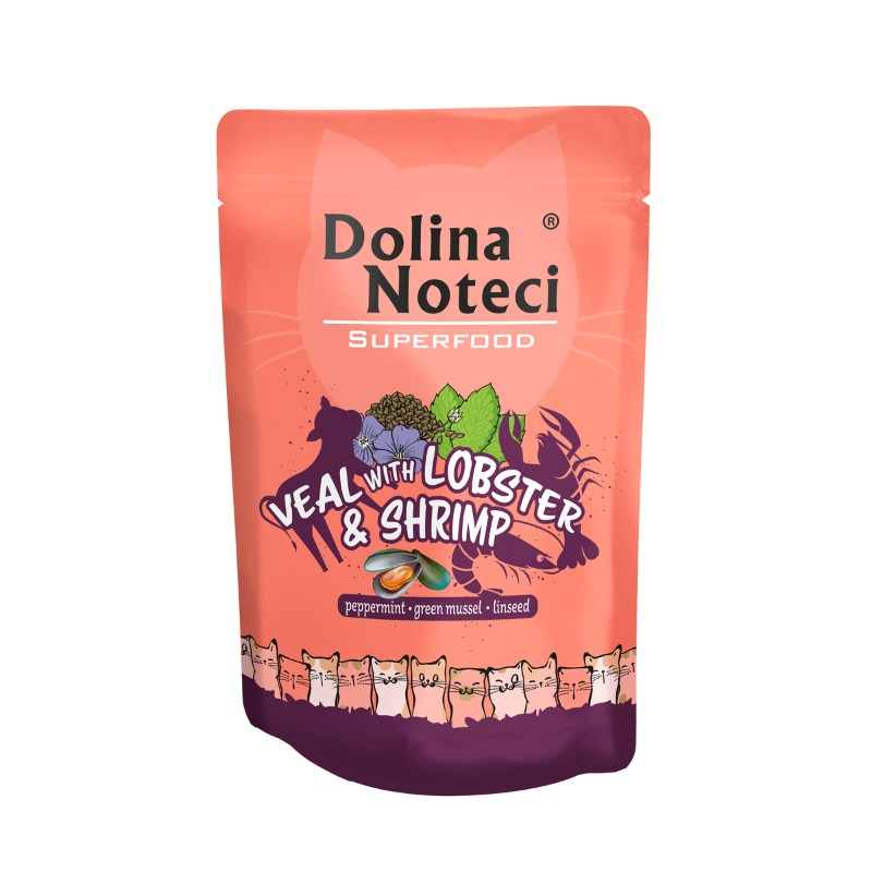 COMIDA HUMEDA GATOS DOLINA NOTECI TERNERA LANGOSTA Y GAMBAS 6X85 GRAMOS