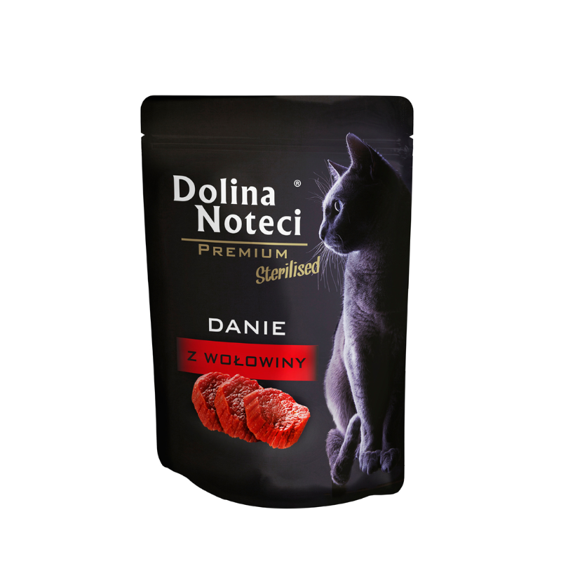 COMIDA HUMEDA GATOS ESTERILIZADOS DOLINA NOTECI PREMIUM CON BUEY 6X85 GRAMOS