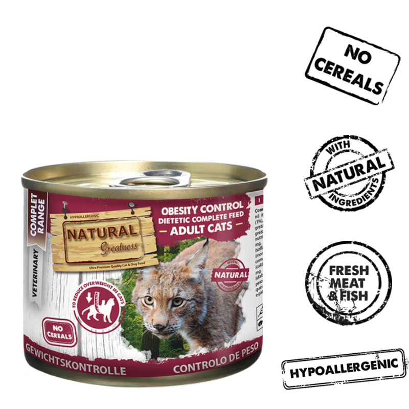 COMIDA HUMEDA GATOS NATURAL GREATNESS LATA OBESITY CONTROL 6X200 GRAMOS
