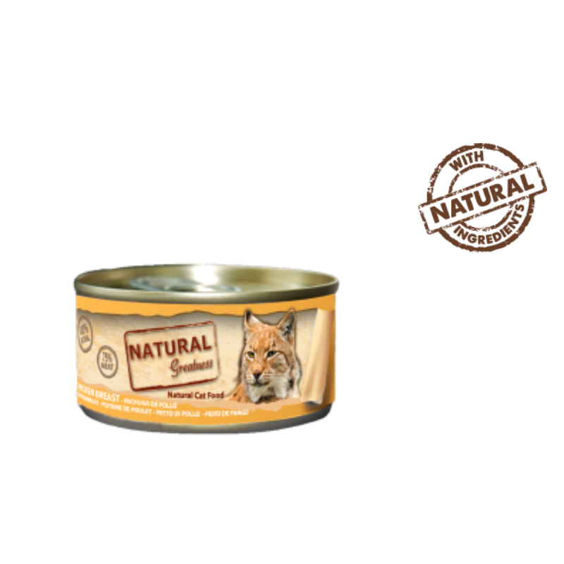 COMIDA HUMEDA GATOS NATURAL GREATNESS LATA PECHUGA DE POLLO 12X70 GRAMOS