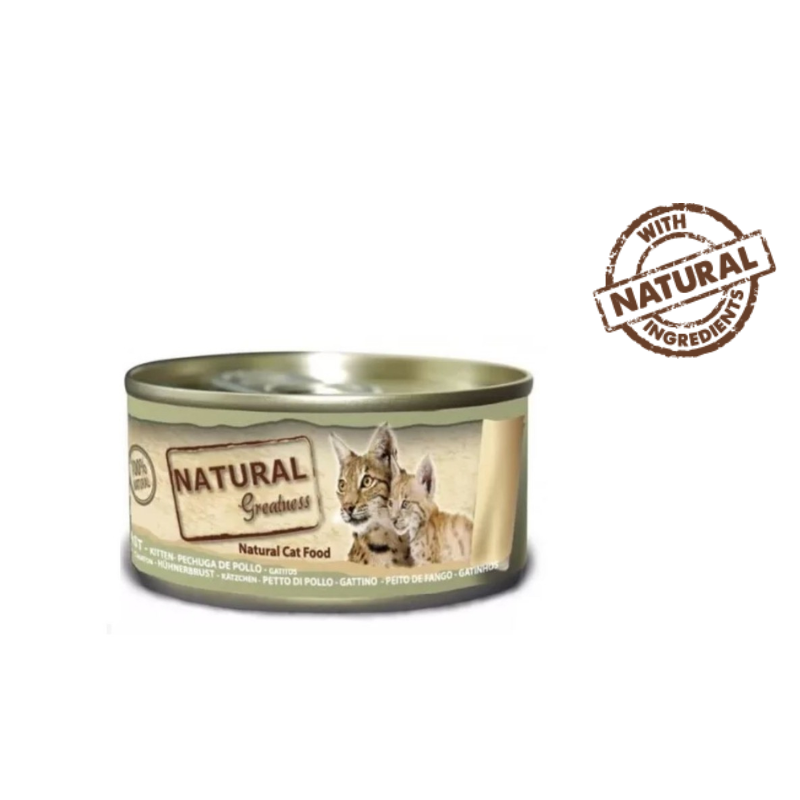 COMIDA HUMEDA GATOS NATURAL GREATNESS LATA PECHUGA DE POLLO GATITOS Y SENIOR 12X70 GRAMOS
