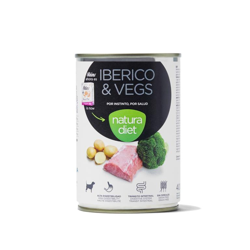 COMIDA HUMEDA PERROS NATURA DIET NATURAL CERDO IBERICO Y VERDURAS 12X400 GRAMOS