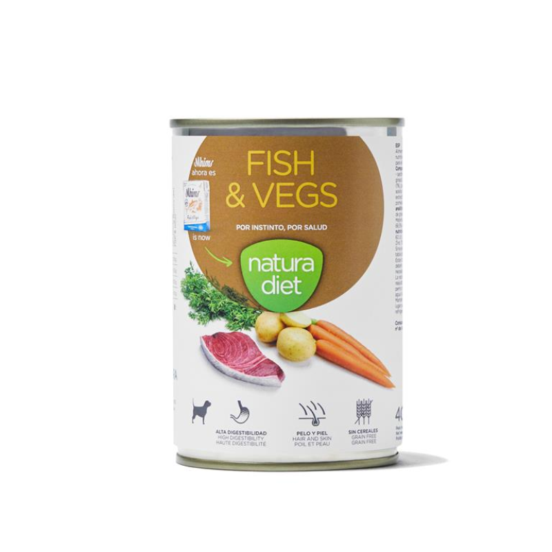 COMIDA HUMEDA PERROS NATURA DIET NATURAL PESCADO Y VERDURAS 12X400 GRAMOS
