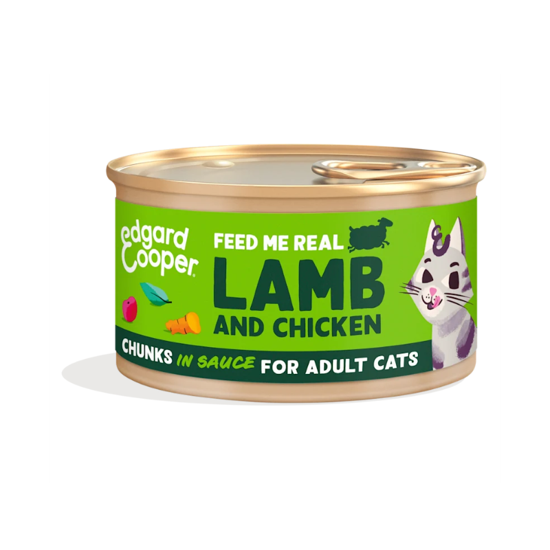 EDGARD COOPER GATOS HUMEDA CORDERO Y POLLO TROCITOS EN SALSA 18 X 85 GR