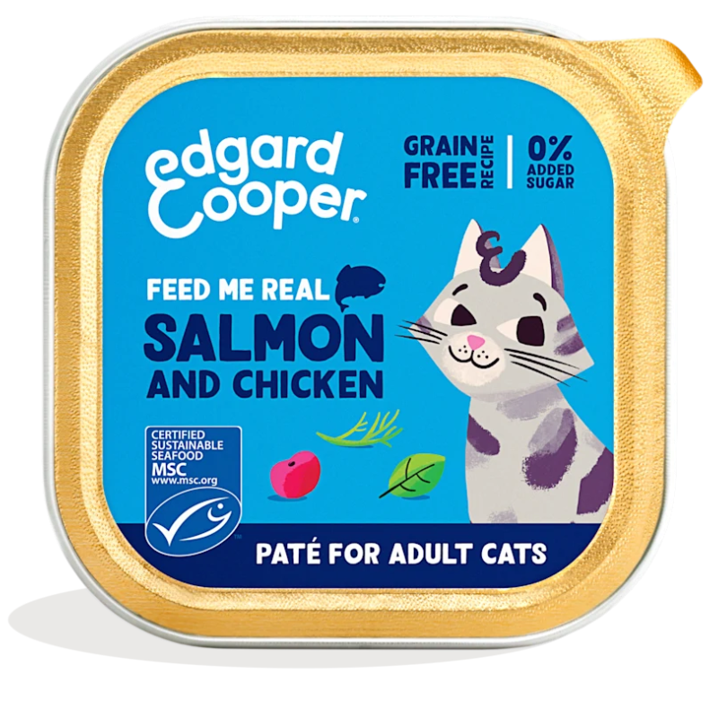 EDGARD COOPER GATOS HUMEDA PATE SALMON Y POLLO 16 X 85 GR