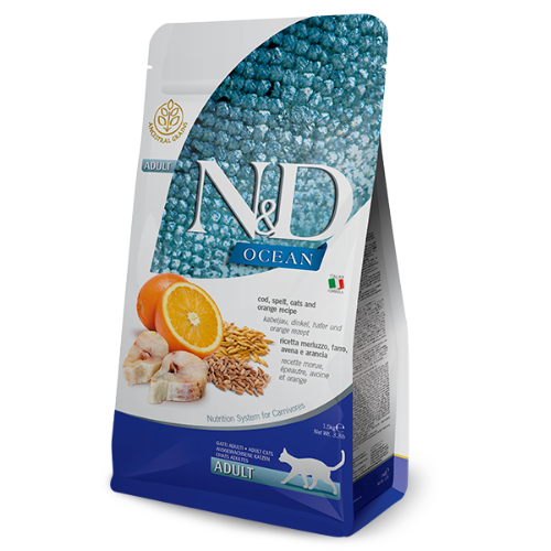 FARMINA ND GATO OCEAN BACALAO ESPELTA AVENA Y NARANJA ADULTO LOW GRAIN 5 KG