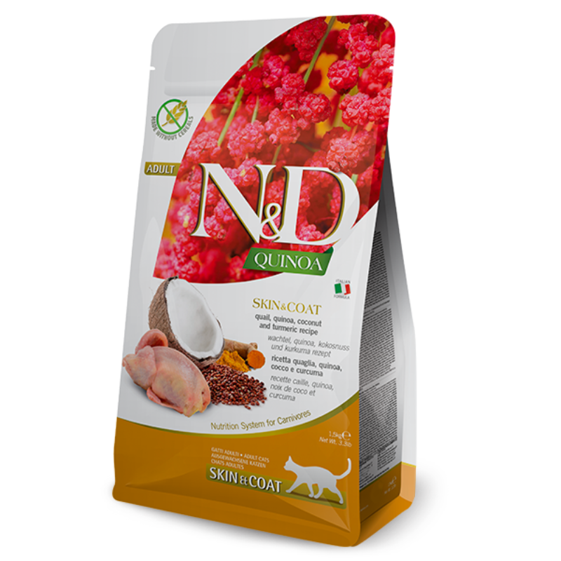 FARMINA ND GATO QUINOA SKIN & COAT CODORNIZ ADULTO PIEL SENSIBLE 1,5 KG