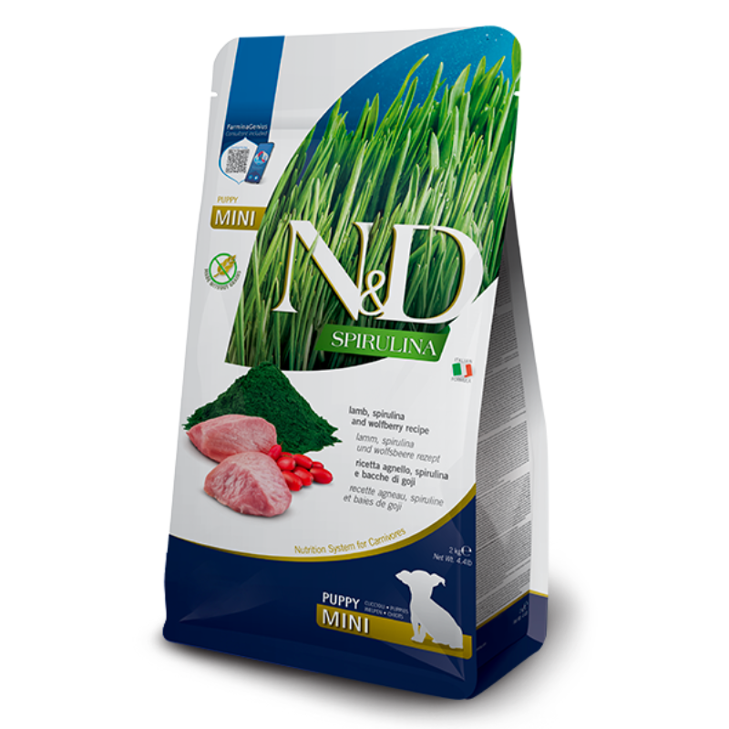 FARMINA ND PERRO ESPIRULINA CORDERO Y BAYAS DE GOJI PUPPY MINI 2 KG