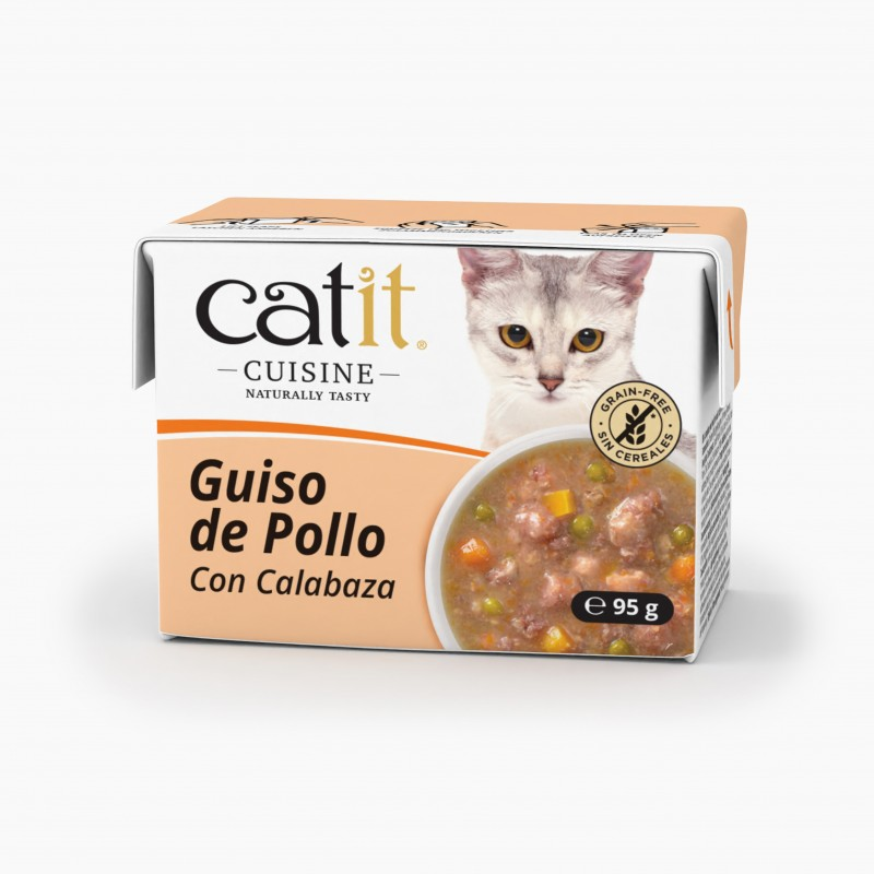 GUISO CATIT CUISINE PARA GATOS POLLO Y CALABAZA 12 X 95 G