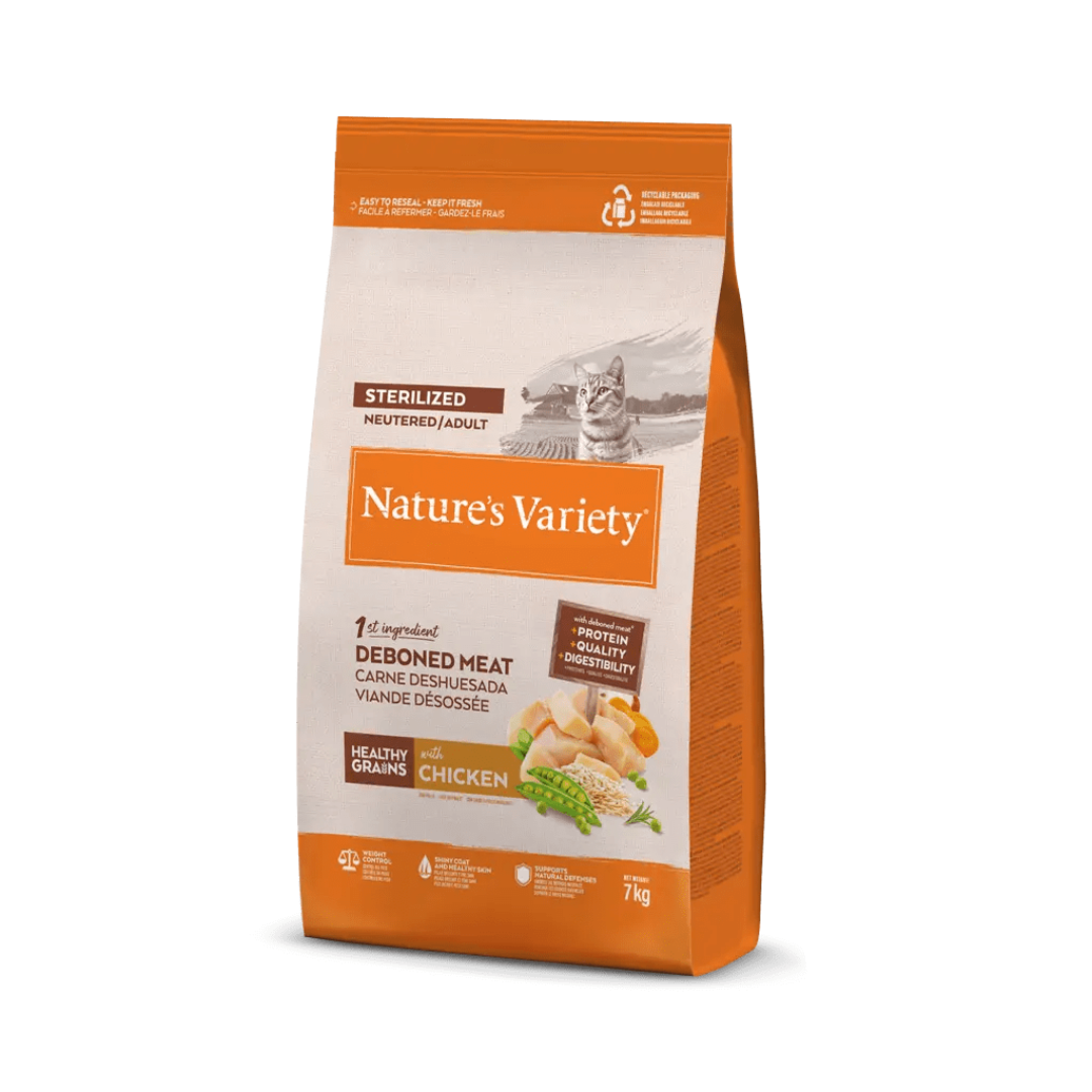 NATURES VARIETY GATOS ESTERILIZADOS HEALTHY GRAINS POLLO 7 KG