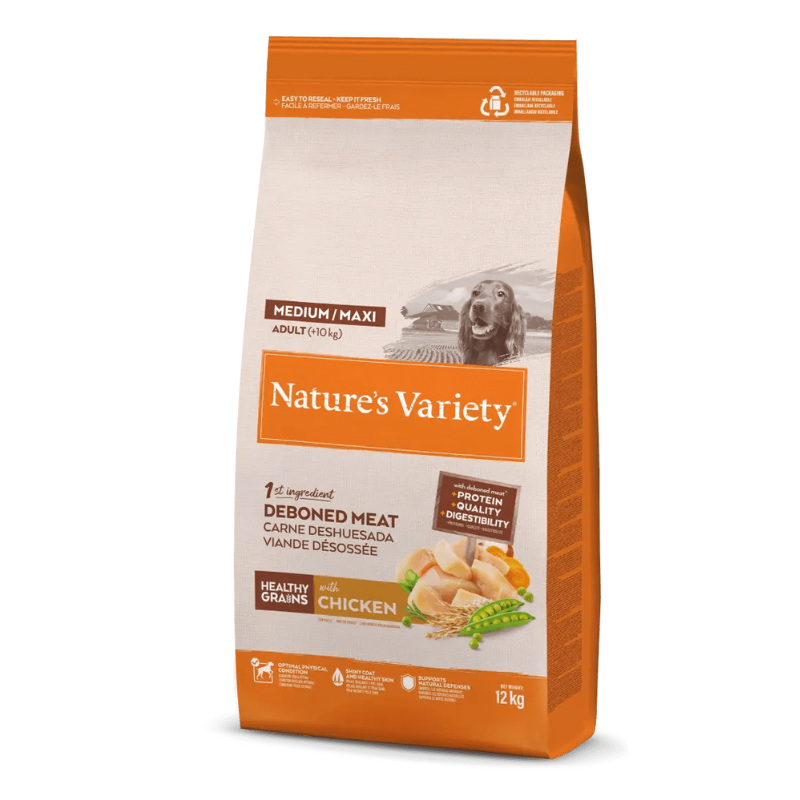 NATURES VARIETY PERROS HEALTHY GRAIN ADULT MEDIUM MAXI POLLO 12 KG