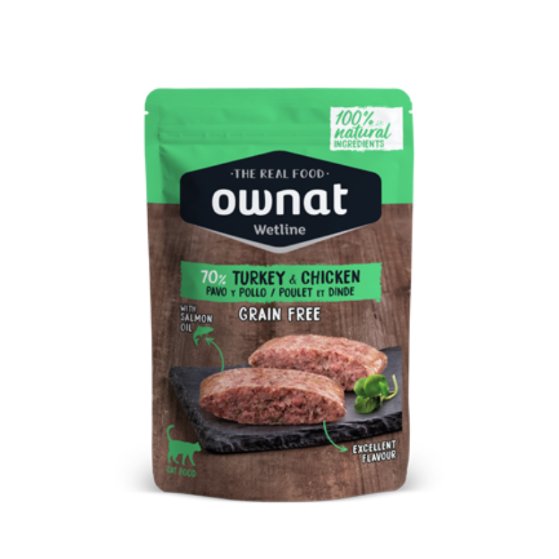 OWNAT COMIDA HUMEDA GATOS ESTERILIZADOS PAVO Y POLLO GRAIN FREE 12 X 85 G