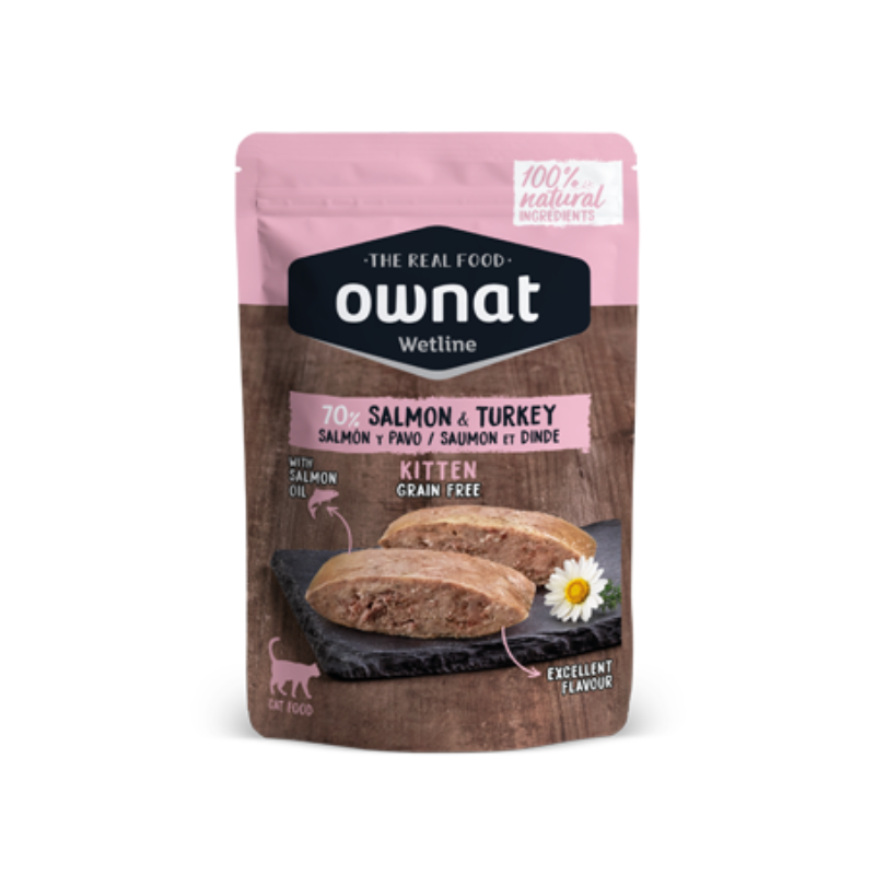 OWNAT COMIDA HUMEDA GATOS KITTEN SALMON Y PAVO GRAIN FREE 12 X 85 G
