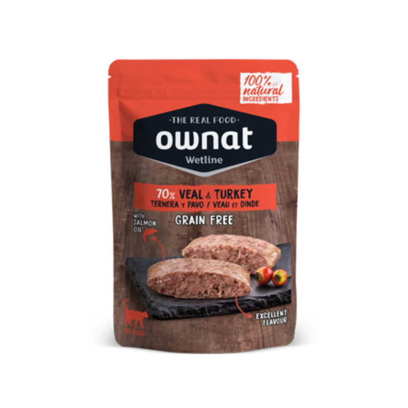 OWNAT COMIDA HUMEDA GATOS TERNERA Y PAVO GRAIN FREE 12 X 85 G
