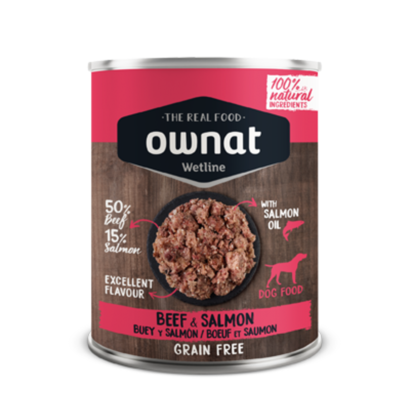 OWNAT COMIDA HUMEDA PERROS BUEY Y SALMON GRAIN FREE 12 X 395 G