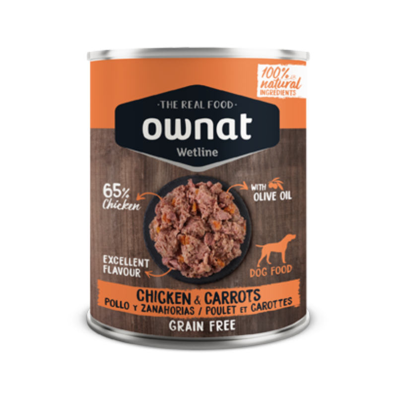 OWNAT COMIDA HUMEDA PERROS POLLO Y ZANAHORIAS GRAIN FREE 12 X 395 G