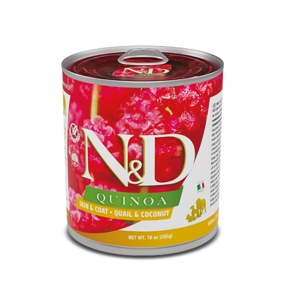 LATAS FARMINA ND QUINOA PERRO SKIN COAT CODORNIZ COMIDA HUMEDA 6 X 285 G