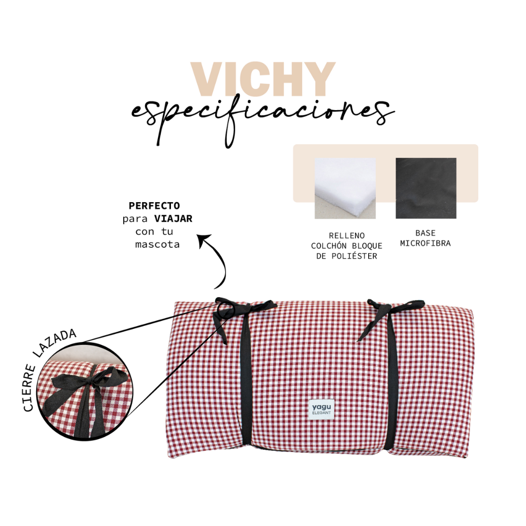 COLCHON VIAJE VICHY ROJO PARA PERROS YAGU
