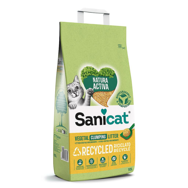 ARENA GATOS SANICAT NATURA ACTIVA CLUMPING RECYCLED 10 LTS
