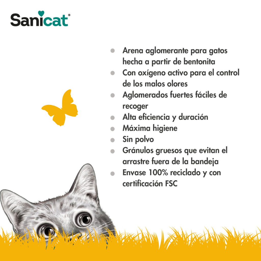 ARENA GATOS BENTONITA AGLOMERANTE SANICAT CLUMPING SIN AROMA 3 X 10 LTS