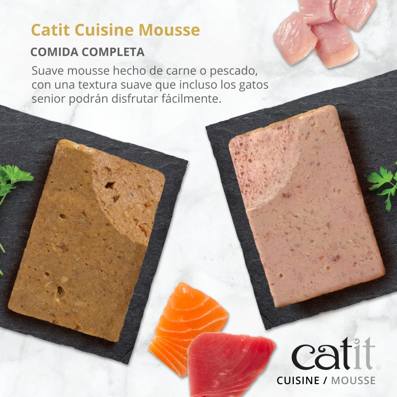 MOUSSE CATIT CUISINE PARA GATOS PESCADO CON ATUN Y SALMON 12 X 90 G