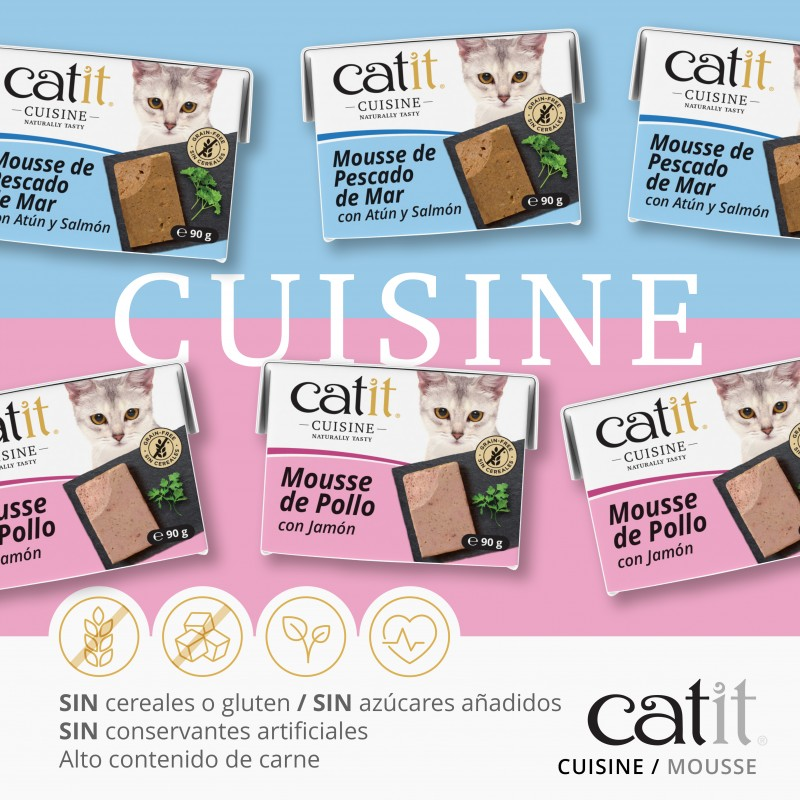 MOUSSE CATIT CUISINE PARA GATOS PESCADO CON ATUN Y SALMON 12 X 90 G