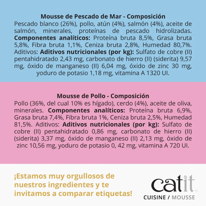 MOUSSE CATIT CUISINE PARA GATOS PESCADO CON ATUN Y SALMON 12 X 90 G