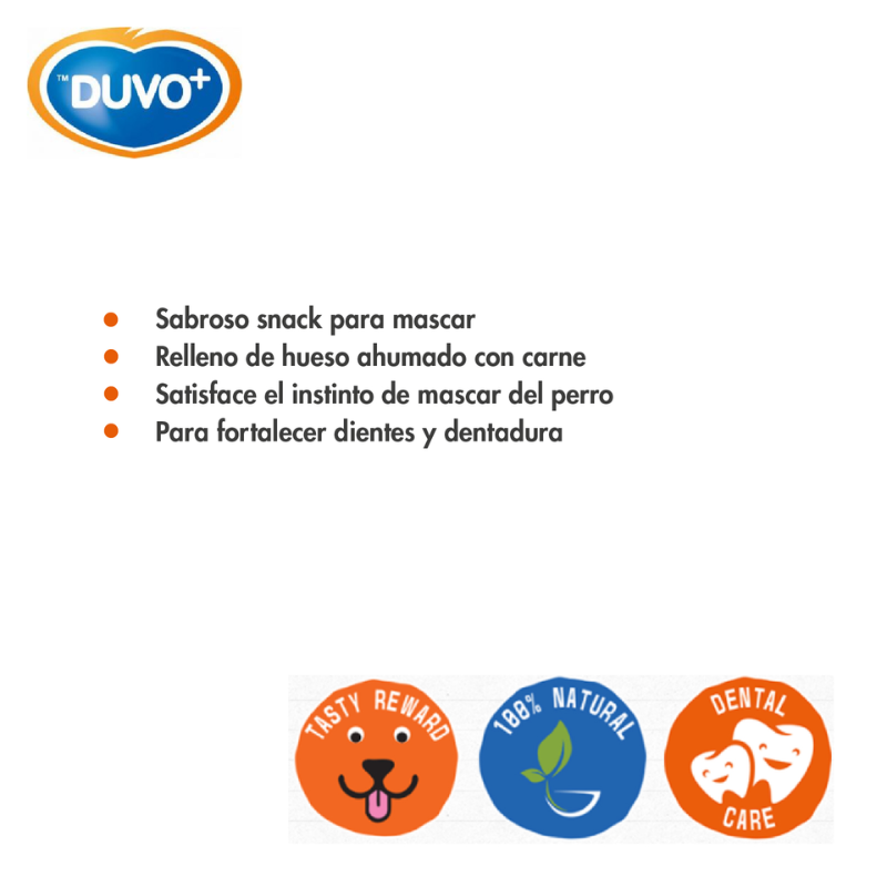 SNACK PERROS HUESO DE CALCIO AHUMADO RELLENO CON CARNE DUVO 18 UNIDADES