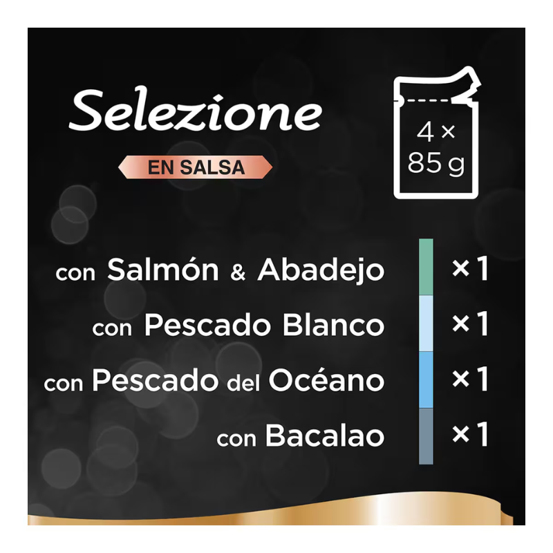 COMIDA HUMEDA GATOS ADULTOS SHEBA SELEZIONE PESCADO EN SALSA 13 X 4 X 85 G