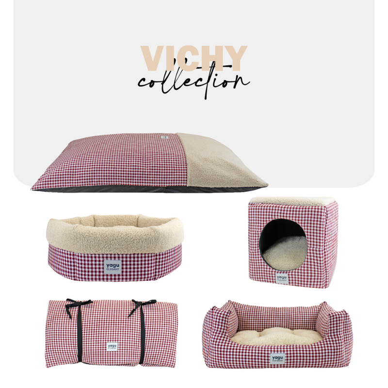 CAMA CUBO PERROS Y GATOS VICHY GRANA YAGU 33 x 33 x 33 CM