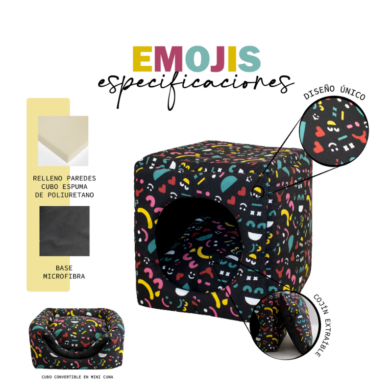 CAMA CUBO CONVERTIBLE PERROS Y GATOS EMOJIS YAGU 33 x 33 x 33 CM