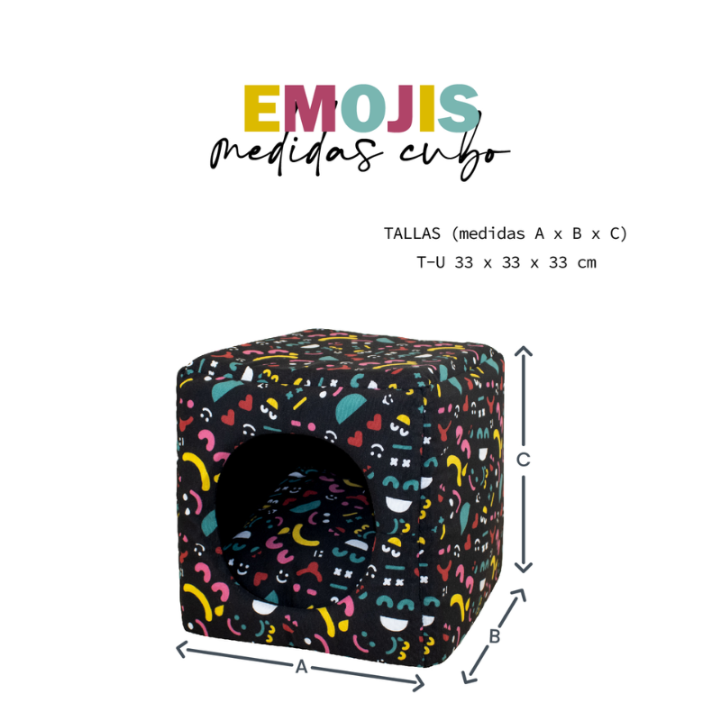CAMA CUBO CONVERTIBLE PERROS Y GATOS EMOJIS YAGU 33 x 33 x 33 CM