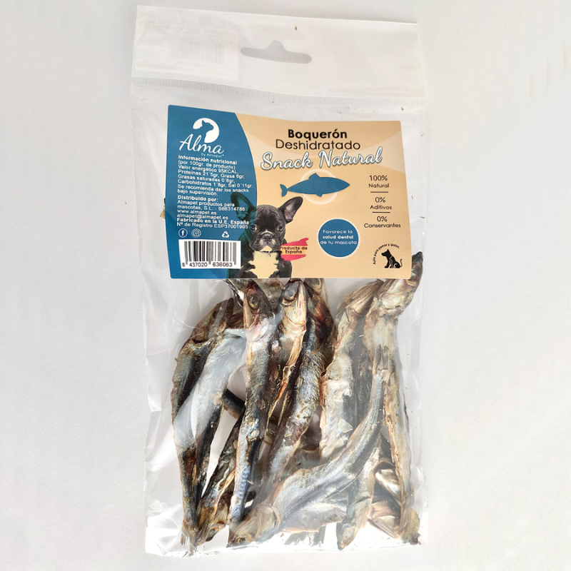 SNACK NATURAL BOQUERONES DESHIDRATADOS PARA PERROS 60 GR
