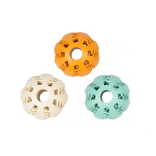 JUGUETE PERRO GOMA BOLA DENTAL CON SABOR MIX 7 CM