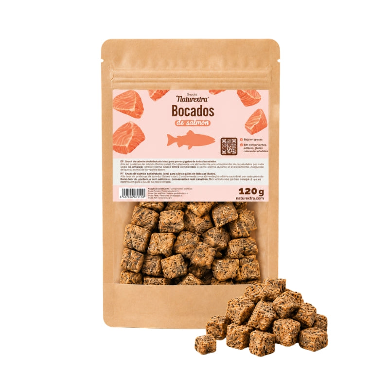 NATUREXTRA BOCADITOS DE SALMON DESHIDRATADOS PERROS Y GATOS 120 G